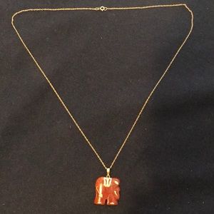 14k Yellow Gold Red Jade Elephant